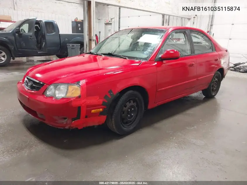2003 Kia Spectra Gs/Gsx VIN: KNAFB161035115874 Lot: 42179809