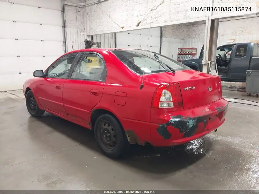 2003 Kia Spectra Gs/Gsx VIN: KNAFB161035115874 Lot: 42179809