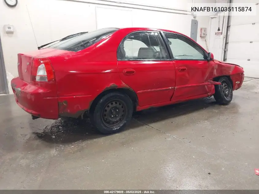 2003 Kia Spectra Gs/Gsx VIN: KNAFB161035115874 Lot: 42179809