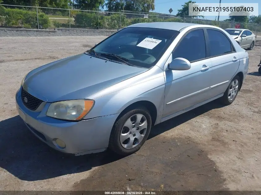 2005 Kia Spectra Ex/Lx/Sx VIN: KNAFE121955107403 Lot: 42055036