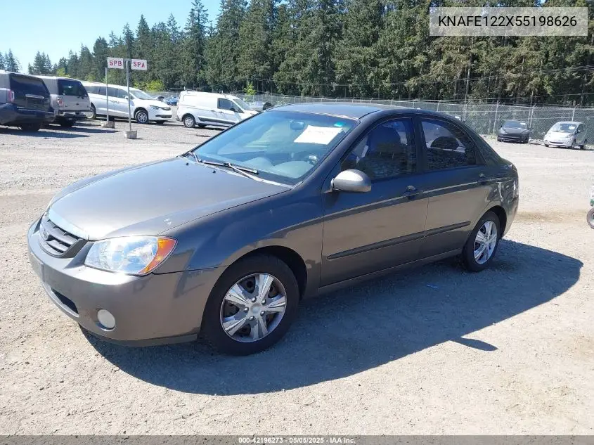 2005 Kia Spectra Ex/Lx/Sx VIN: KNAFE122X55198626 Lot: 42196273