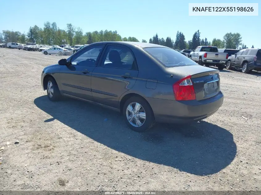 2005 Kia Spectra Ex/Lx/Sx VIN: KNAFE122X55198626 Lot: 42196273