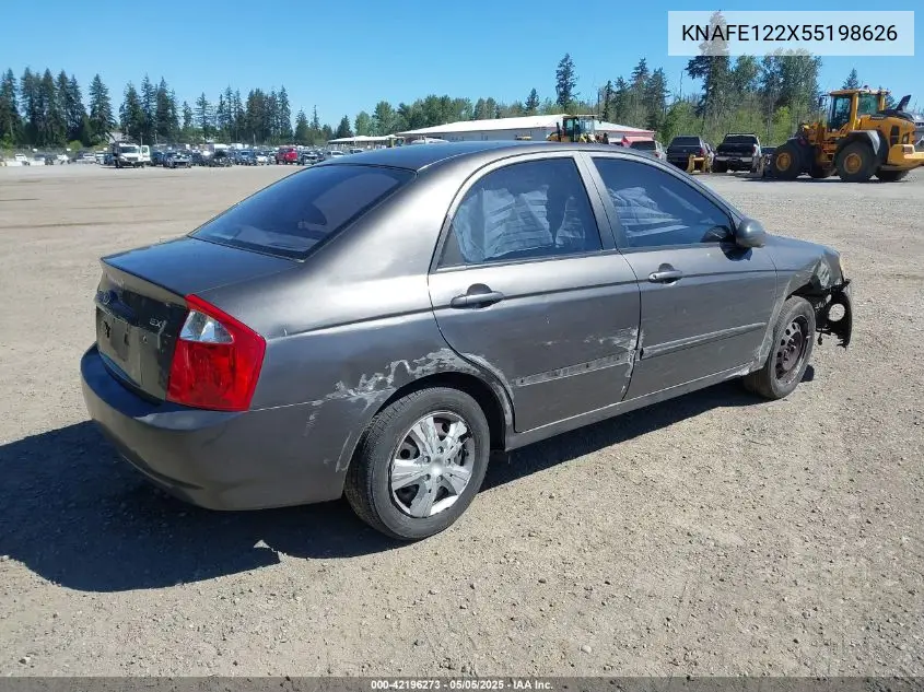 2005 Kia Spectra Ex/Lx/Sx VIN: KNAFE122X55198626 Lot: 42196273
