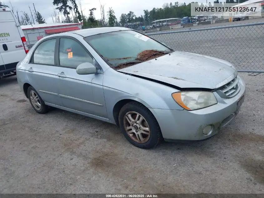 2005 Kia Spectra Ex/Lx/Sx VIN: KNAFE121755123647 Lot: 42522031