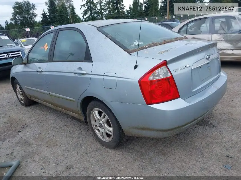 2005 Kia Spectra Ex/Lx/Sx VIN: KNAFE121755123647 Lot: 42522031