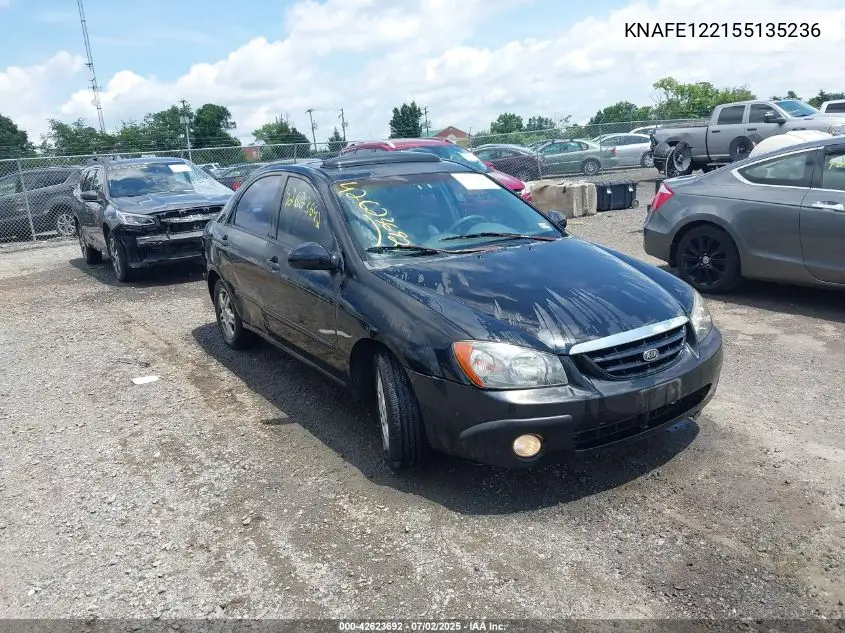 2005 Kia Spectra Ex/Lx/Sx VIN: KNAFE122155135236 Lot: 42623692