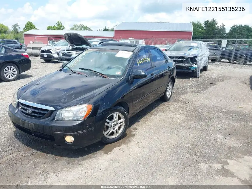 2005 Kia Spectra Ex/Lx/Sx VIN: KNAFE122155135236 Lot: 42623692