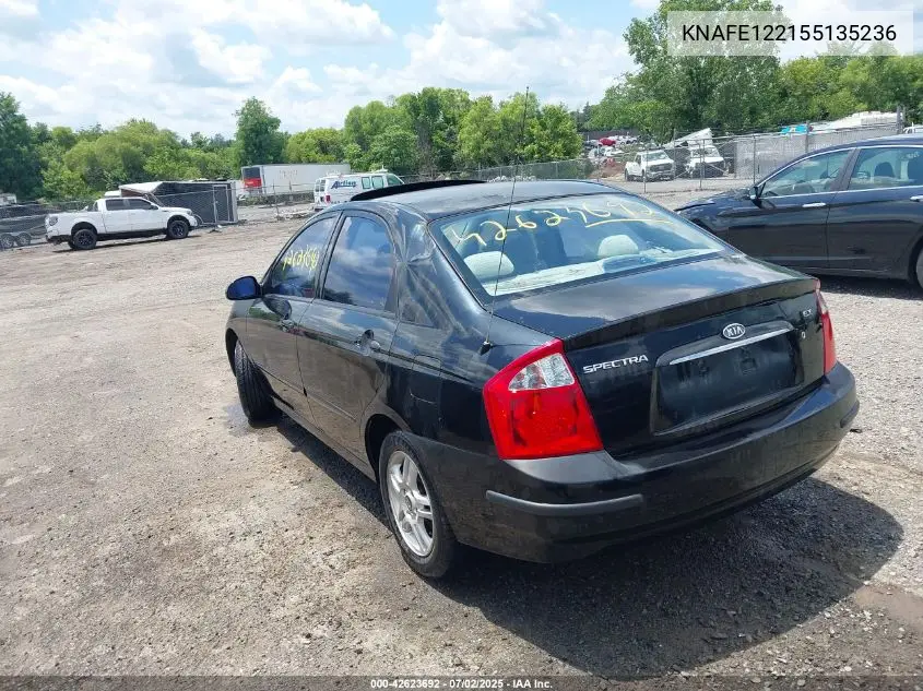 2005 Kia Spectra Ex/Lx/Sx VIN: KNAFE122155135236 Lot: 42623692