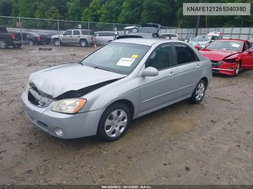 2006 Kia Spectra Lx/Ex VIN: KNAFE121265340380 Lot: 42244612