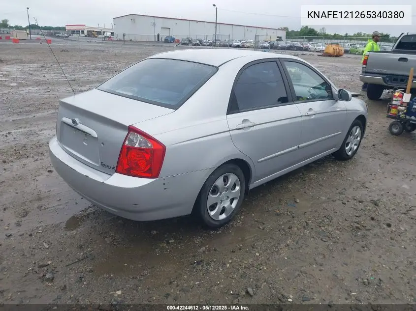 2006 Kia Spectra Lx/Ex VIN: KNAFE121265340380 Lot: 42244612