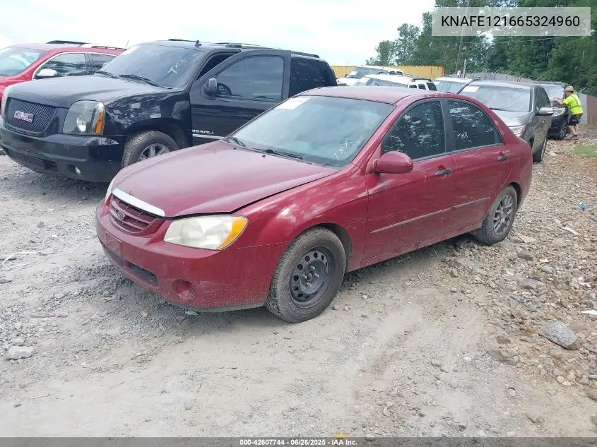 2006 Kia Spectra Ex/Lx/Sx VIN: KNAFE121665324960 Lot: 42607744