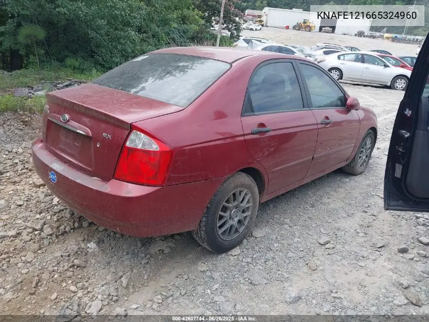 2006 Kia Spectra Ex/Lx/Sx VIN: KNAFE121665324960 Lot: 42607744