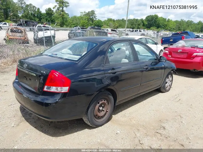 2007 Kia Spectra Ex/Lx VIN: KNAFE121075381995 Lot: 42241528