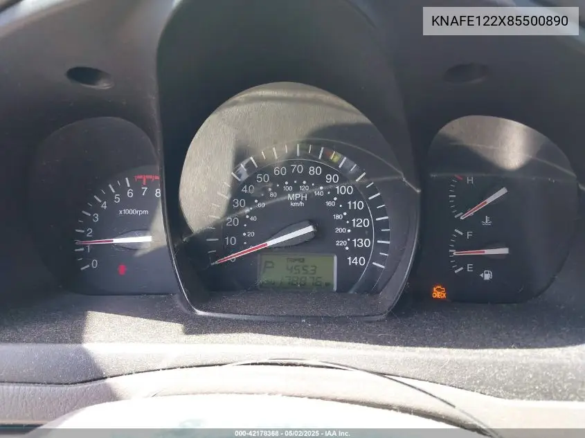 2008 Kia Spectra Ex VIN: KNAFE122X85500890 Lot: 42178368