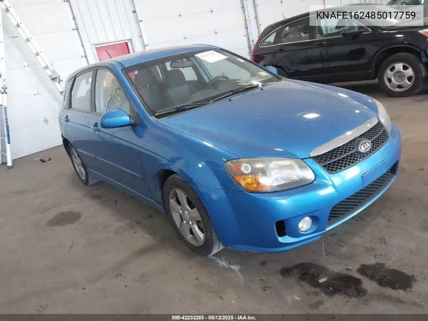 2008 Kia Spectra5 Sx VIN: KNAFE162485017759 Lot: 42233285