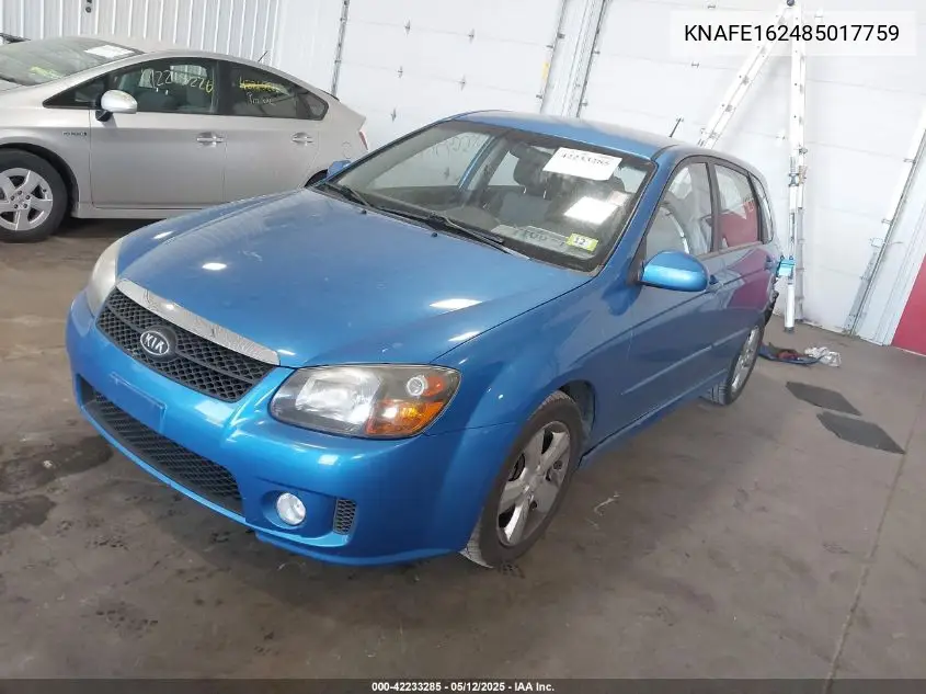 2008 Kia Spectra5 Sx VIN: KNAFE162485017759 Lot: 42233285