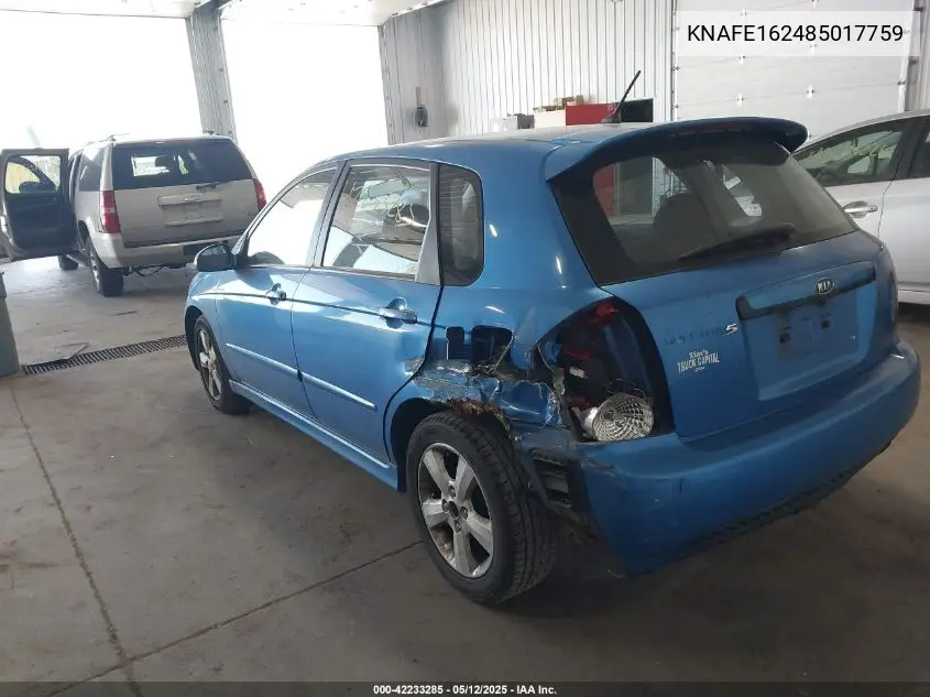 2008 Kia Spectra5 Sx VIN: KNAFE162485017759 Lot: 42233285