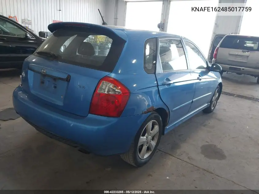 2008 Kia Spectra5 Sx VIN: KNAFE162485017759 Lot: 42233285