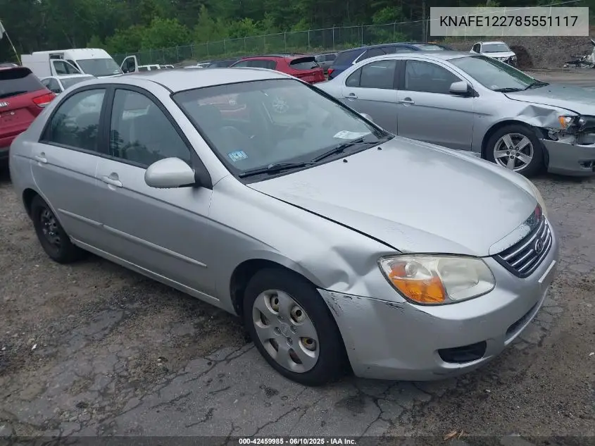 2008 Kia Spectra Ex VIN: KNAFE122785551117 Lot: 42459985