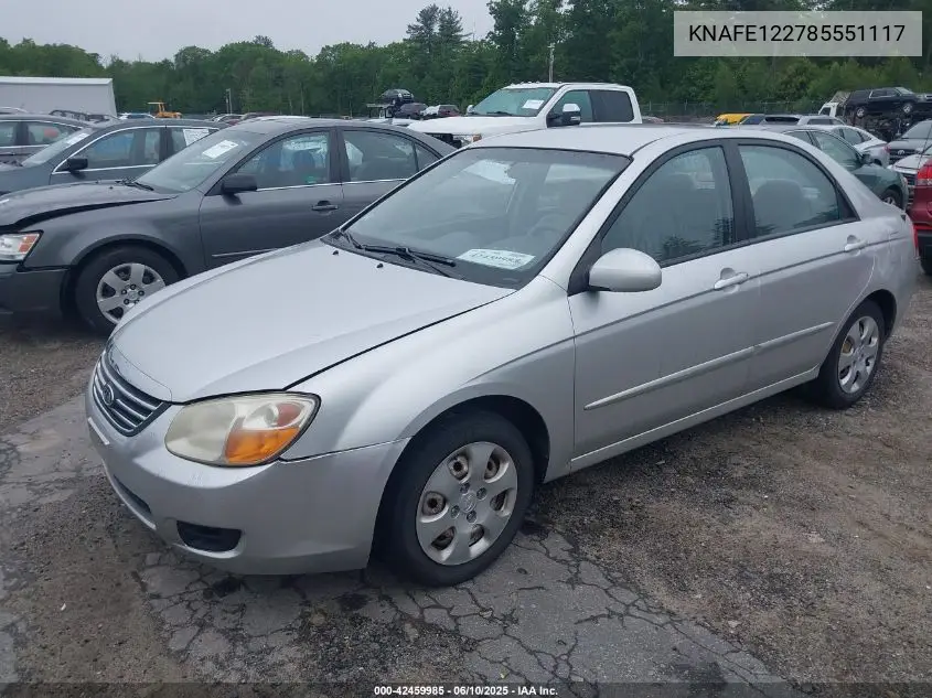 2008 Kia Spectra Ex VIN: KNAFE122785551117 Lot: 42459985