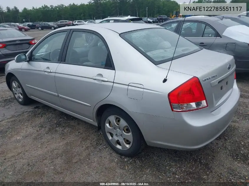 2008 Kia Spectra Ex VIN: KNAFE122785551117 Lot: 42459985
