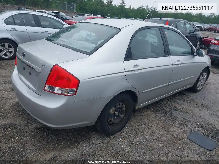 2008 Kia Spectra Ex VIN: KNAFE122785551117 Lot: 42459985