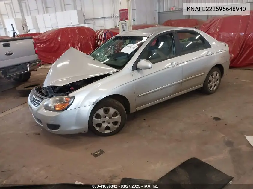 2009 Kia Spectra Lx VIN: KNAFE222595648940 Lot: 41896342