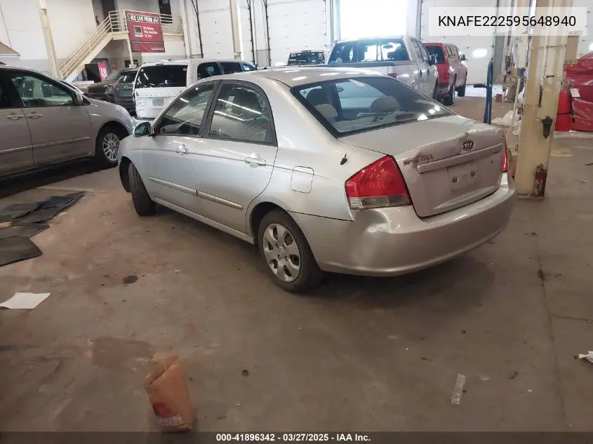 2009 Kia Spectra Lx VIN: KNAFE222595648940 Lot: 41896342