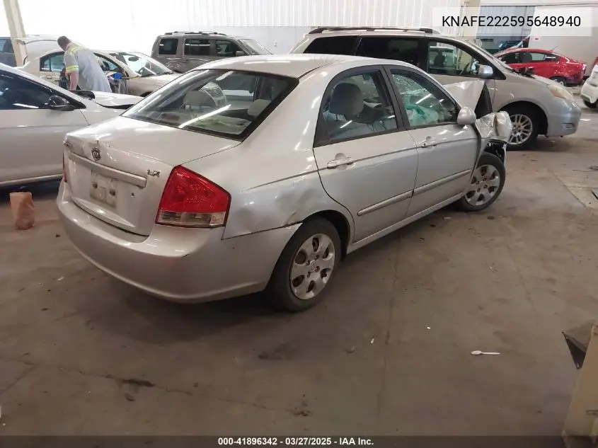2009 Kia Spectra Lx VIN: KNAFE222595648940 Lot: 41896342