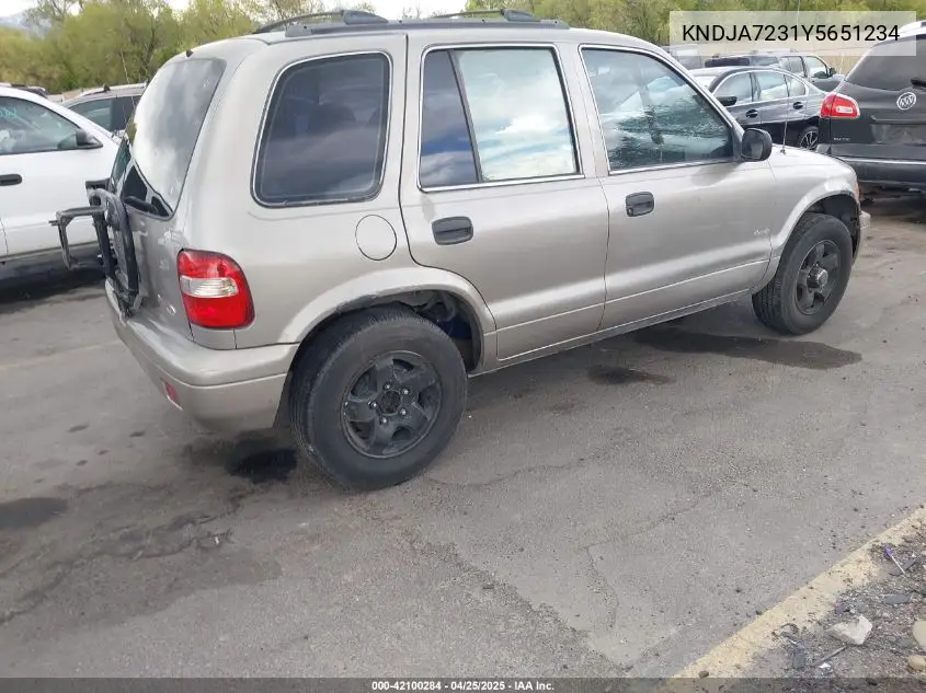2000 Kia Sportage Ex VIN: KNDJA7231Y5651234 Lot: 42100284