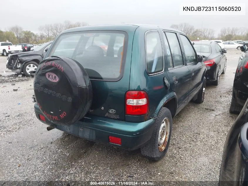 2001 Kia Sportage Base (A4)/Base (M5)/Ex/Limited VIN: KNDJB723115060520 Lot: 40875026