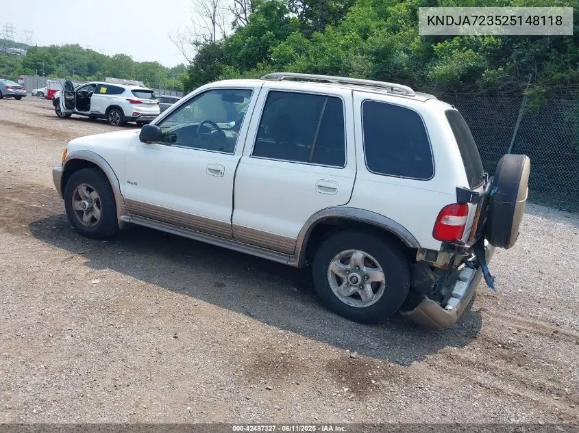 2002 Kia Sportage VIN: KNDJA723525148118 Lot: 42487327
