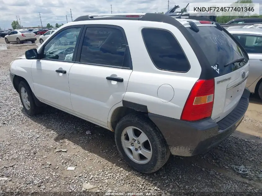 2007 Kia Sportage Lx VIN: KNDJF724577401346 Lot: 42162907