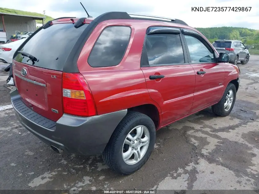 2007 Kia Sportage Lx V6 VIN: KNDJE723577429867 Lot: 42210107