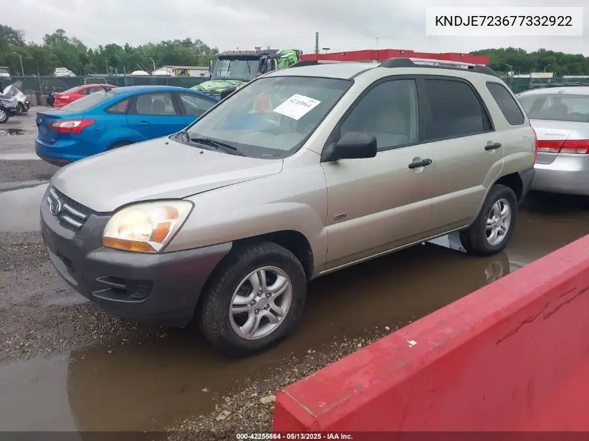 2007 Kia Sportage Lx V6 VIN: KNDJE723677332922 Lot: 42255864