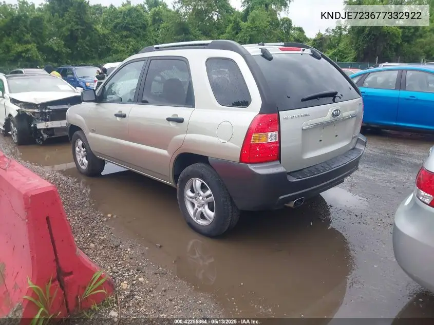 2007 Kia Sportage Lx V6 VIN: KNDJE723677332922 Lot: 42255864