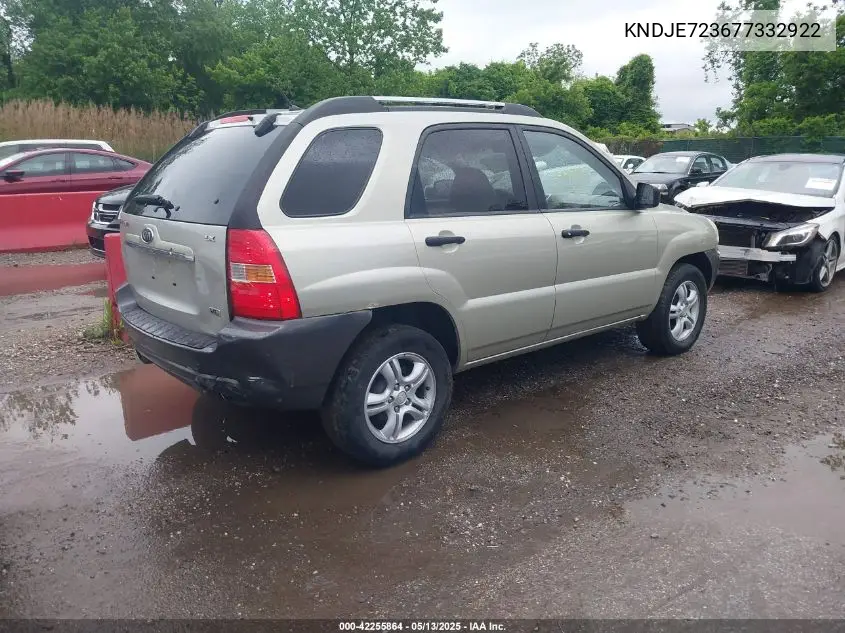 2007 Kia Sportage Lx V6 VIN: KNDJE723677332922 Lot: 42255864