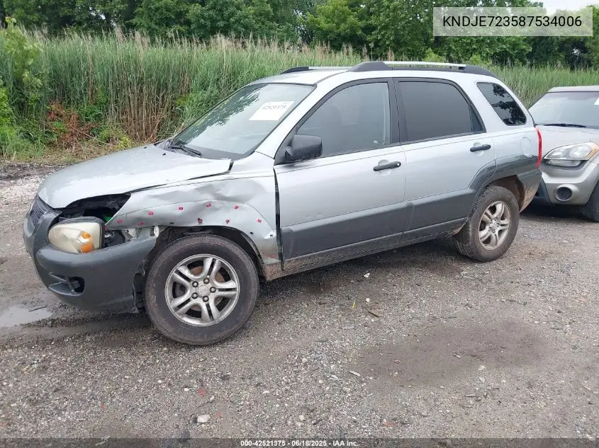 2008 Kia Sportage Lx V6 VIN: KNDJE723587534006 Lot: 42521375