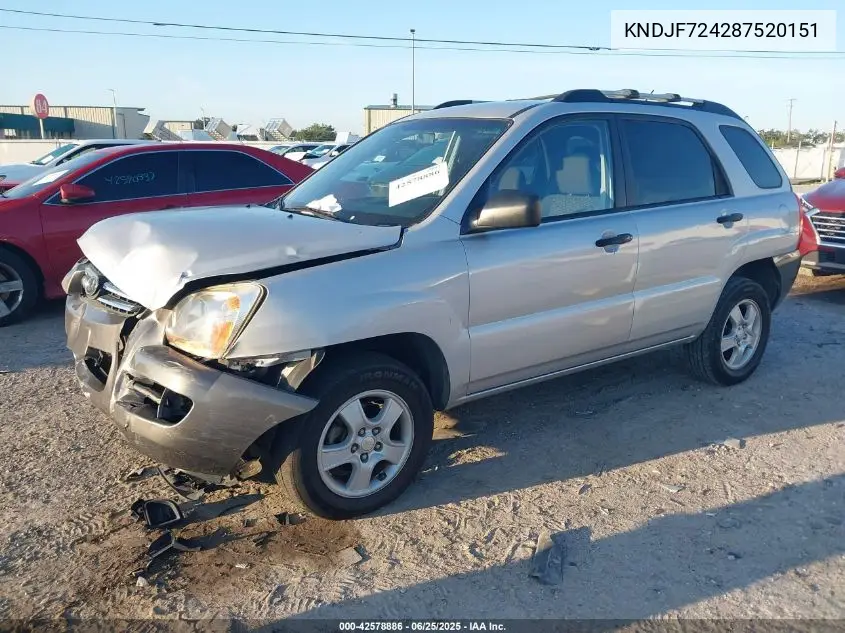 2008 Kia Sportage Lx VIN: KNDJF724287520151 Lot: 42578886