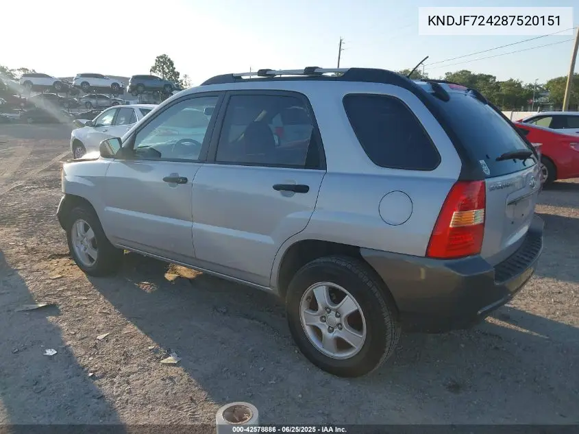 2008 Kia Sportage Lx VIN: KNDJF724287520151 Lot: 42578886