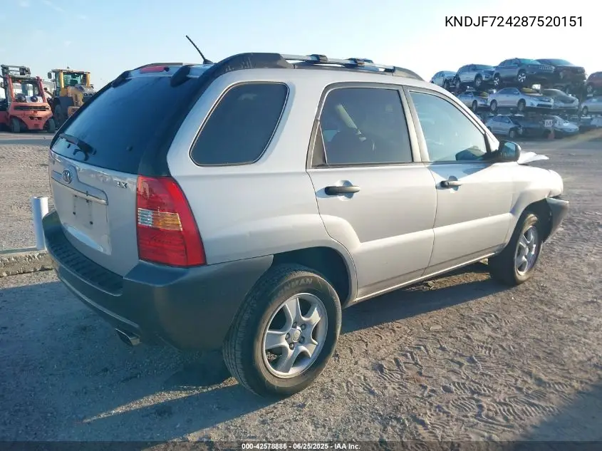 2008 Kia Sportage Lx VIN: KNDJF724287520151 Lot: 42578886