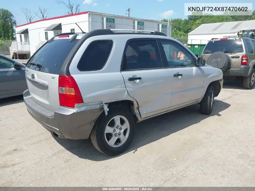 2008 Kia Sportage Lx VIN: KNDJF724X87470602 Lot: 42584595