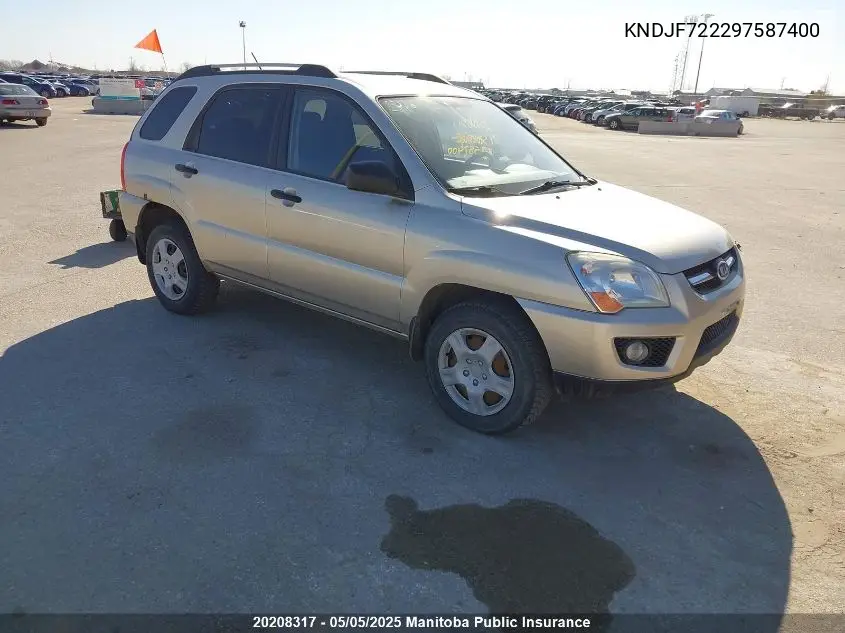 2009 Kia Sportage Lx VIN: KNDJF722297587400 Lot: 20208317