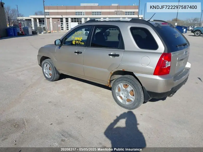 2009 Kia Sportage Lx VIN: KNDJF722297587400 Lot: 20208317