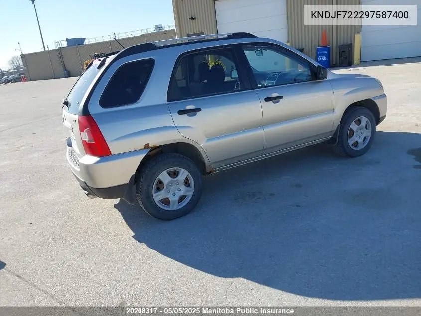 2009 Kia Sportage Lx VIN: KNDJF722297587400 Lot: 20208317