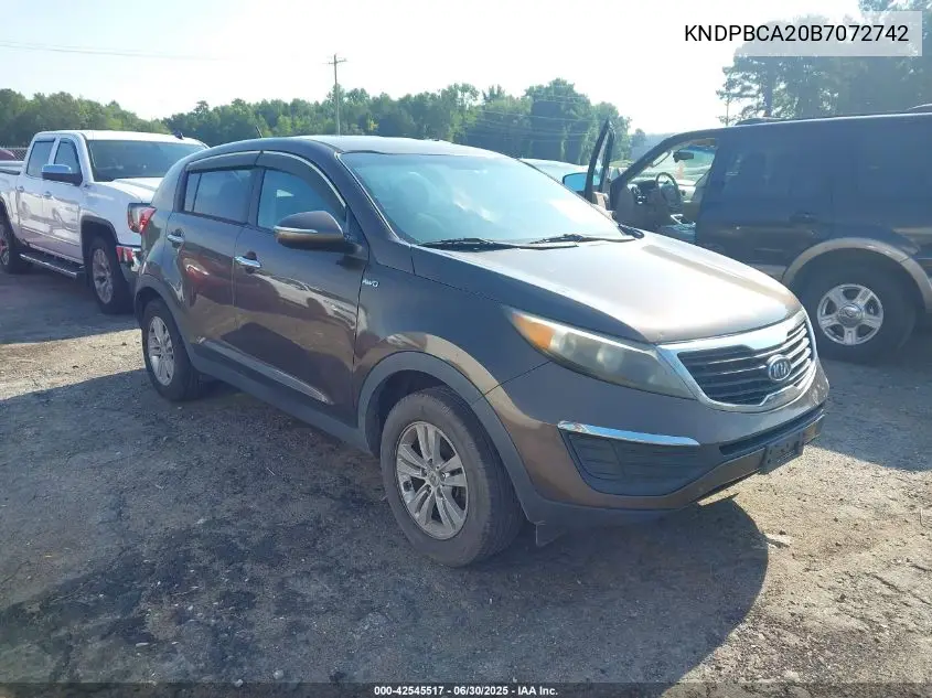 2011 Kia Sportage Lx VIN: KNDPBCA20B7072742 Lot: 42545517