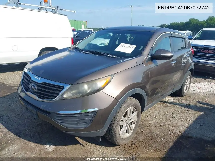 2011 Kia Sportage Lx VIN: KNDPBCA20B7072742 Lot: 42545517