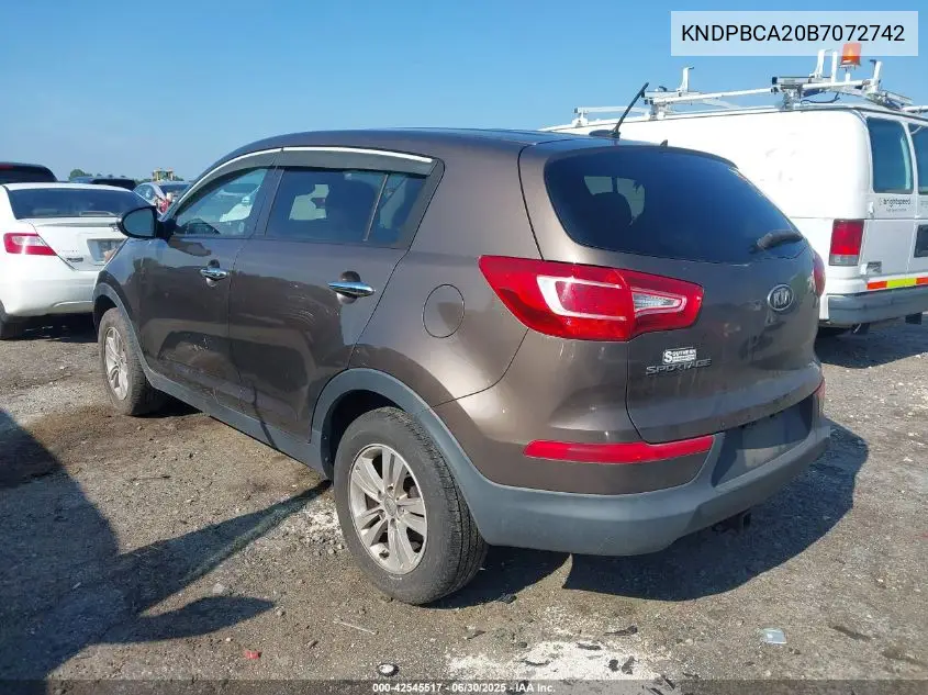 2011 Kia Sportage Lx VIN: KNDPBCA20B7072742 Lot: 42545517