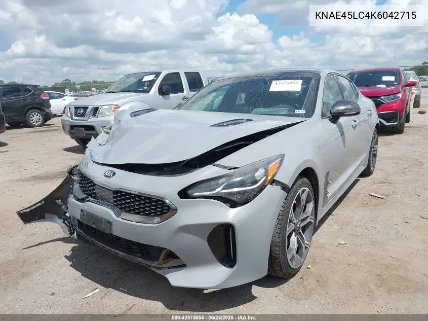 2019 Kia Stinger Gt1 VIN: KNAE45LC4K6042715 Lot: 42575054