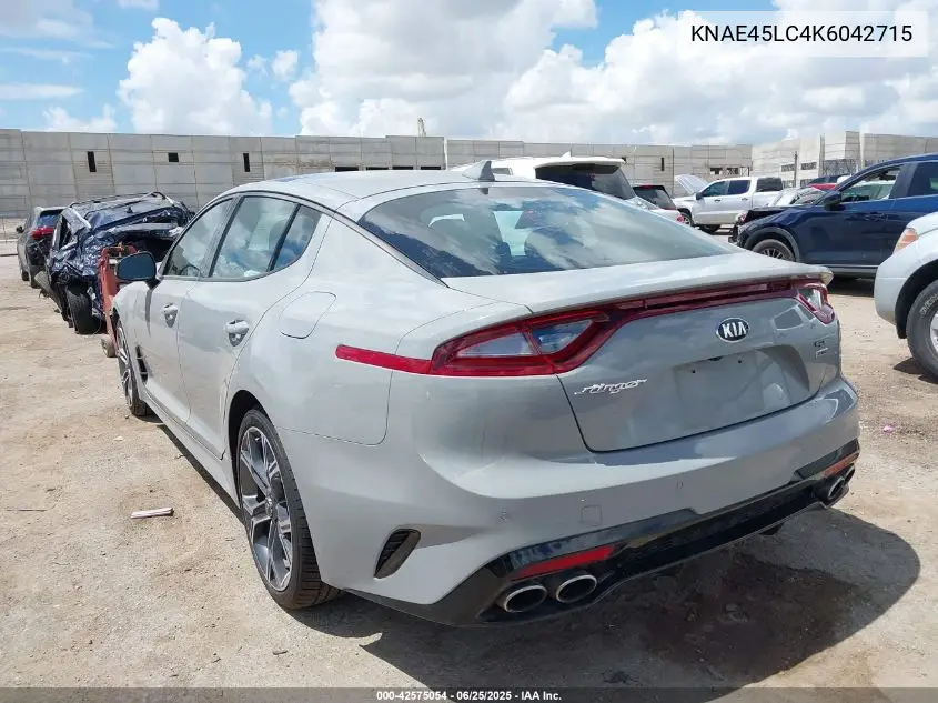 2019 Kia Stinger Gt1 VIN: KNAE45LC4K6042715 Lot: 42575054